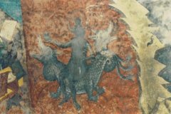 fragment Sądu Ostatecznego z zachodniej elewacji cerkwi monastyru Voroneţ: biblijny Lewiatan