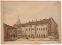 szpital św. Ducha, akwarela B. Gąsiorowskiego, 2. połowa XIX w.