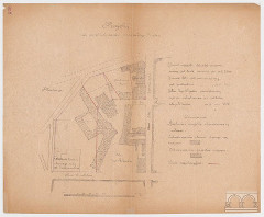 mapa kompleksu poduchackiego (kościół Św. Ducha z klasztorem i szpitalem, kościół Św. Krzyża oraz inne budynki), 1880 r.