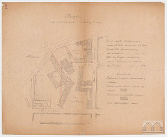 mapa kompleksu poduchackiego (kościół Św. Ducha z klasztorem i szpitalem, kościół Św. Krzyża oraz inne budynki), 1880 r.