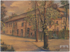 zabudowania poszpitalne św. Ducha, akwarela J. Zawiejskiego, 2. połowa XIX w.