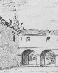 fragment zabudowań klasztornych duchaków, rysunek Władysława Łuszczkiewicza