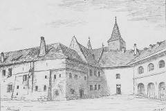 fragment zabudowań klasztornych duchaków, rysunek Władysława Łuszczkiewicza