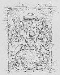 tablica upamiętniająca fundację biskupa Trzebickiego z 1683 r., rysunek Władysława Łuszczkiewicza