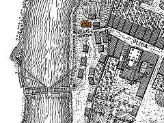 szpital św. Leonarda (na pomarańczowo) na Planie Kołłątajowskim z 1785 r.; znajduje się u wylotu ówczesnej ul. Wielickiej (dziś Krakowskiej), poniżej dawny most na Wiśle