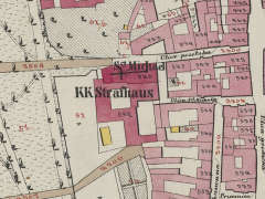 kompleks pokarmelicki (kościół Św. Michała i Józefa z klasztorem zamienionym na więzienie), fragment planu katastralnego z 1848 r.