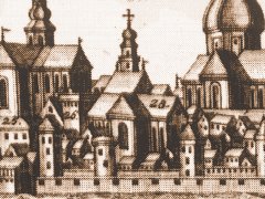 kościół św. Michała (nr 28), widok od północnego zachodu, miedzioryt Ch. Haffnera, 1750 r.