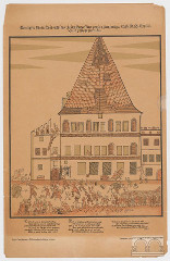 burzenie Brogu w 1574 r., drzeworyt z XVI w., publikacja z 1880 r.