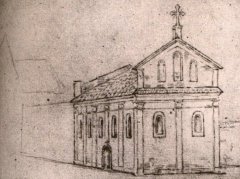 kościół św. Scholastyki, rys. J. Wojnarowskiego