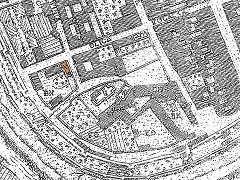 kościół św. Scholastyki (na pomarańczowo) na Planie Kołłątajowskim z 1785 r.