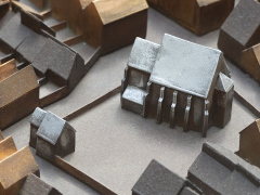 model kompleksu jezuitów na makiecie XV-wiecznego Krakowa w Podziemiach Rynku Głównego w Krakowie, widok od północy (kościół św. Szczepana po prawej)