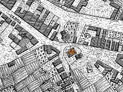 kościół św. Walentego (na pomarańczowo) na Planie Kołłątajowskim z 1785 r.