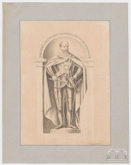 posąg Jakuba Boboli w kościele Wszystkich Świętych, akwarela B. Gąsiorowskiego, 1. połowa XIX w.