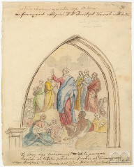 fresk ze sceną kazania na górze z kościoła Wszystkich Świętych, rys. J. Brodowskiego, 1836 r.