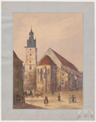 kościół Wszystkich Świętych od północnego wschodu, akwarela B. Gąsiorowskiego, ok. 1836 r.