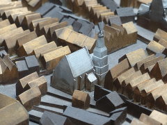 kościół Wszystkich Świętych na makiecie XV-wiecznego Krakowa w Podziemiach Rynku Głównego w Krakowie, widok od południa